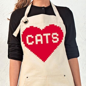 Cat Lover Adult Canvas Apron with Pockets, Gift for Pet Parents, Summer Style Host Wear,  Backyard BBQ Grilling gift, Vet Tech Kitchen Gift