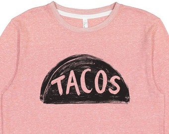 Unisex Pink Taco Lovers' Crewneck Sweatshirt, Longsleeve French Terry, spring fashion, funny taco lover gifts, plus size clothing 2XL 3XL