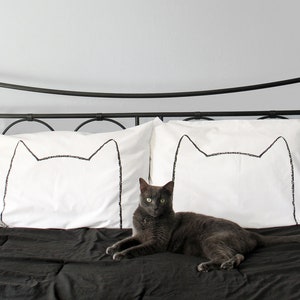 Gray Cat with Bed Pillows