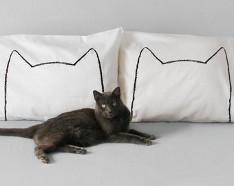 Cotton Catnap Pillow Case Set, Gifts for Cat Person Who Has Everything, Unique Wedding Gift for Cat Lovers, New Home Gift for Cat People