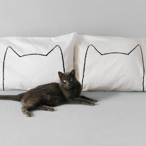 Cotton Catnap Pillow Case Set, Gifts for Cat Person Who Has Everything, Unique Wedding Gift for Cat Lovers, New Home Gift for Cat People