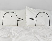 Silkscreen Love Bird Pillowcase Set - Cotton Wedding Anniversary Gift for Couples - 2nd Anniversary Gift  - Handmade Home Decor Dorm Gift