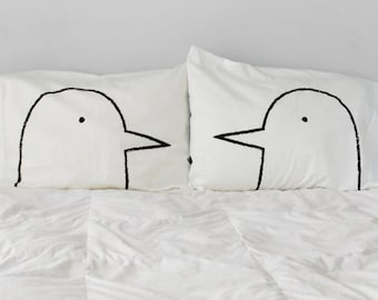 Love Bird Pillowcases - Unique Wedding Gifts for Couples - Best Cotton 2nd Anniversary Gift for Her - Handmade Home Bedroom Decor