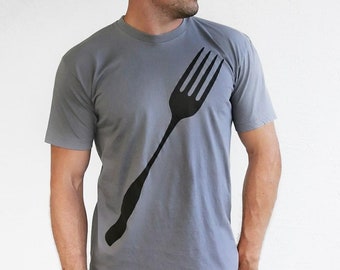 Slate Gray Foodie Fork Graphic T Shirt Design Screen Print on American Apparel, Unique Graphic Tee for Men and Women, Pop Art Gifts for Him