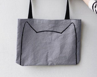 Handmade Canvas Tote Bag Cat Mom Gift | Large Market Beach Totes | Canvas Market Bags | Playful Printed Bags | Unique Market Tote Bag