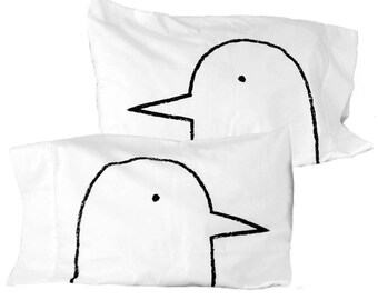 Two Turtle Dove Love Birds Pillowcase Set, christmas wedding housewarming Gift for couples, cotton standard pillowcases made in usa