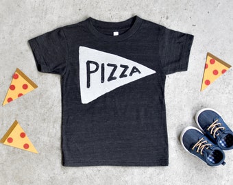 Kids Pizza Party Graphic Tee Shirt in black, toddler boy girl baby clothes made in USA, birthday gift