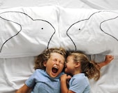 Silkscreened Bunny Rabbit Motif Pillowcase Set or Single Pillow case, Easter basket fillers for adults kids