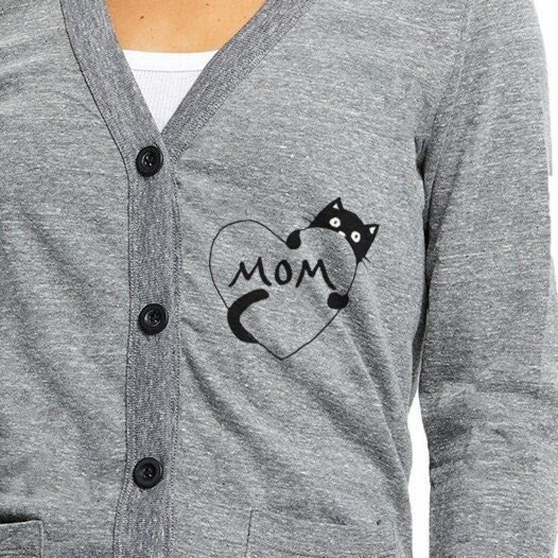 Cute Cat Mom Long Sleeve Cardigan Sweater for Women