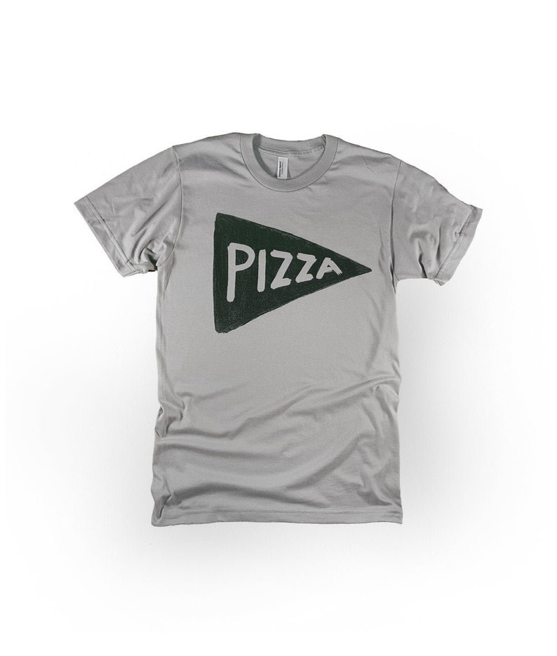 Organic Cotton Silver Pizza Slice Graphic T Shirt in Small Medium Large 2XL XXL, NYC pizza lover gift idea for him, Men's T-shirts zdjęcie 2
