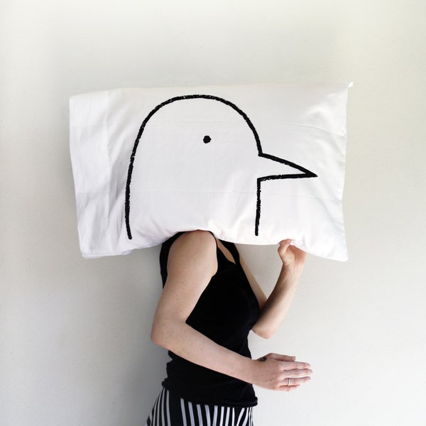 Lovebird Standard Cotton Pillowcase - Bird Motif Home Decor - Gift for Birdwatchers - Hand Printed Bird Art - Romantic Funny Gift Idea