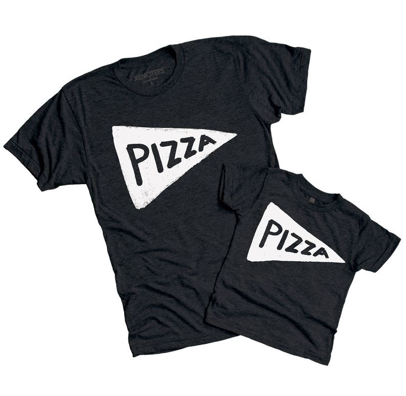 Father and Son or Daughter Matching Black Pizza Slice T Shirt Set for husband, Dad Gift for Him from Kids or Wife image 2