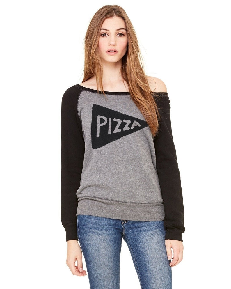 Womens off-the-shoulder pizza sweatshirt