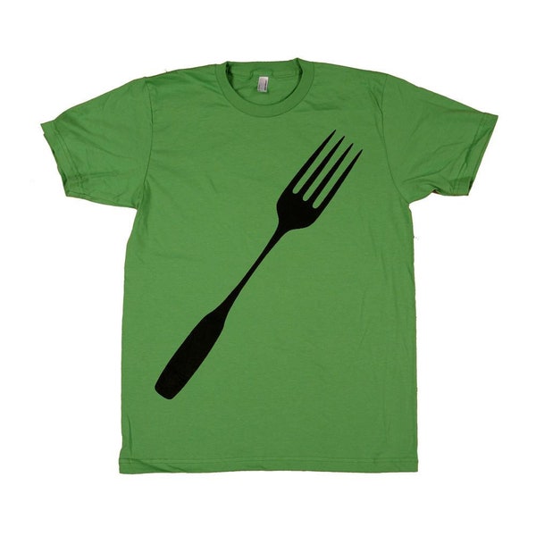 Green Food Lover Giant Fork TShirt Design Screen Print, American Apparel, Unique Graphic Tee Men Women, Gift for Home Cook, Spring Clothing