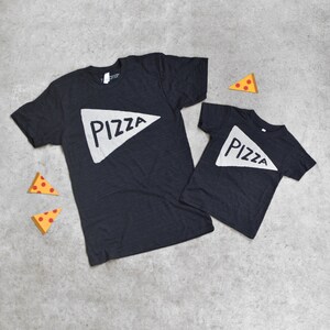 Father and Son or Daughter Matching Black Pizza Slice T Shirt Set for husband, Dad Gift for Him from Kids or Wife image 1