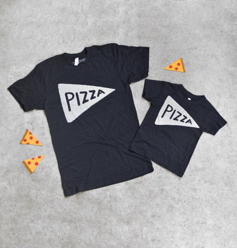 Father and Son or Daughter Matching Black Pizza Slice T Shirt Set for husband, Dad Gift for Him from Kids or Wife image 1