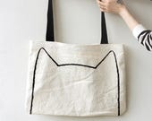 Handmade Canvas Handbag for Cat Lady - Gift for Pet Cat Parent - Tote Bag for Cat Person