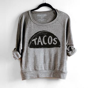 Women's Slouchy Taco Lover Long Sleeve Pullover Foodie Graphic T-Shirt