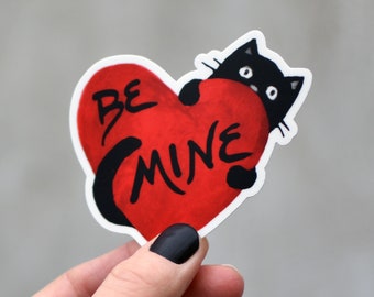 Funny Gift for Cat Lover Be Mine Heart Sticker, cat heart sticker, cute cat gifts laptop car sticker decal vinyl waterproof