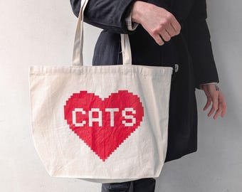 Funny Cat Lover Canvas Tote Bag: Travel Ready Market Handbag for Cat Lovers, Handprinted