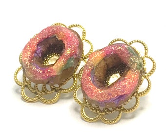 King Cake Earrings - Handmade Polymer Clay - Gold Tone
