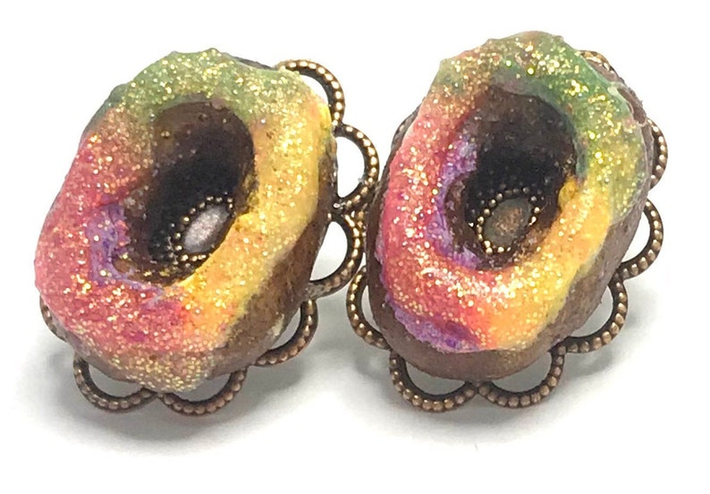 King Cake Earrings Handmade Polymer Clay Antique Copper image 1