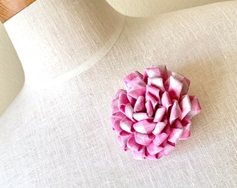 Upcycled Necktie Floral Mum Brooch in Pink and White - OOAK Fiber Art Pin/Corsage/Lapel Pin Upcycled Recycyled Repurposed by Klosti