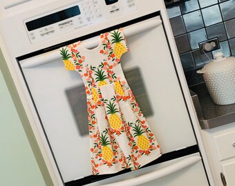 Pineapple Dish Towel Dress, Hanging Kitchen Towel, Tea Towel, Tropical Dishtowel Dress, Hostess Gift, Kitchen Decor/ Klosti