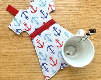 Anchor Trivet, Hot Pad or Mug Rug / Red, White and Blue Nautical Kitchen Decor / Gift for Her / Hot Mama Trivet by Klosti