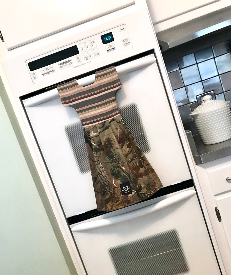 Realtree Camo Dish Towel Dress to Hang on Oven Door or Towel Bar Cabin Style Decor by Klosti