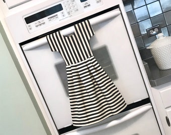 Black and White Stripe Dish Towel Dress, Hanging Dish Towel, Tea Towel,  Dishtowel Dress, Hostess Gift, Kitchen Decor/ Klosti