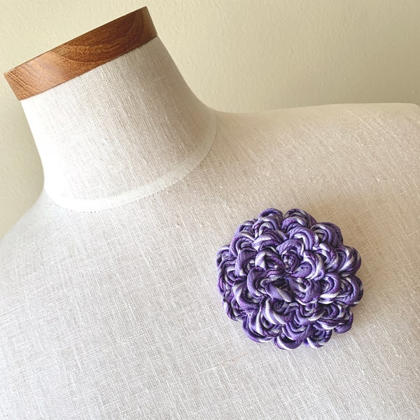 Upcycled Necktie Floral Pansy Brooch - OOAK Fiber Art Pin/Lapel Pin - Textile Flower - Upcycled Recycyled Repurposed by Klosti