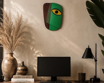 Große authentische afrikanische Skulptur Maske 3D Wandkunst - Handgefertigtes Holzdekor für Wohnräume - Ausgeprägter kultureller und moderner Wohnakzent