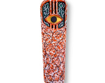 Orange & Schwarz Afrikanische Maske 3D Wandkunst - Handgefertigte Holz Dekor für Wohnzimmer - Einzigartige Kulturelle Wohnkultur - Moderne Skulptur Kunst Geschenk