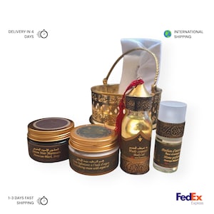Luxurious Moroccan Hammam Gift Set - Black Steel Basket with Argan Oil Soap, Moisturizing Cream, Body Oil, Orange Blossom Perfume & kessa
