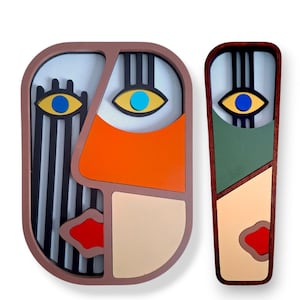 2 Handcrafted African Masks 3D Wall Art - Wooden Wall Decor for Living Room - Unique Cultural Home Decor - Modern sculpture Art gift