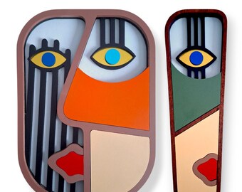 2 Handgefertigte Afrikanische Masken 3D Wandkunst - Holzwanddekor für Wohnzimmer - Einzigartiges kulturelles Wohndekor - Moderne Skulptur Kunstgeschenk