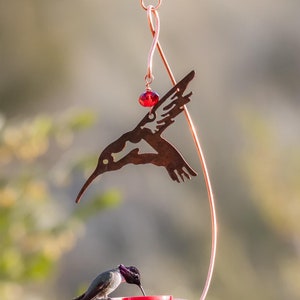 Bee-Proof, Drip-free Copper Hummingbird Feeder with Metal Hummingbird image 10