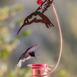 Bee-Proof, Drip-free Copper Hummingbird Feeder with Metal Hummingbird image 4