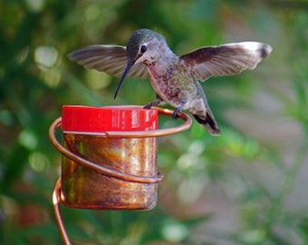 Flower Pot Stake Hummingbird Feeder, Bee-proof, Solid Copper