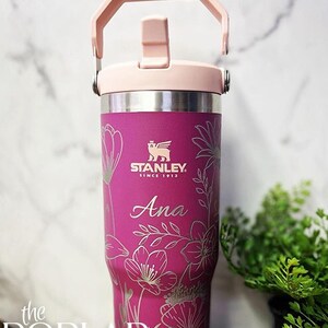 Wildflowers Engraved 30oz Stanley Iceflow Tumbler Hummingbird Water Bottle Personalized Large Gym Mug Fit in Cup Holder Flip Straw image 6