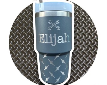 Diamondplate Kids 20oz Tumbler Wrap, Personalized Custom Engraved Cup for Boys w/ Lid & Straw, Toddler Back to School Insulated Water Bottle