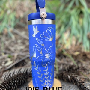 Wildflowers Engraved 30oz Stanley Iceflow Tumbler Hummingbird Water Bottle Personalized Large Gym Mug Fit in Cup Holder Flip Straw image 4