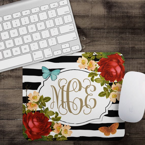 Custom Mouse Pad Rose Corners Monogram Mousepad Custom Etsy