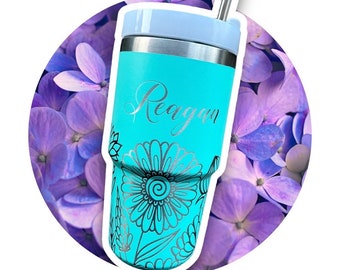 Floral Kids 20oz Tumbler Wrap, Personalized Custom Engraved Cup for Girls w/ Lid & Straw, Toddler or Back to School Insulated Water Bottle