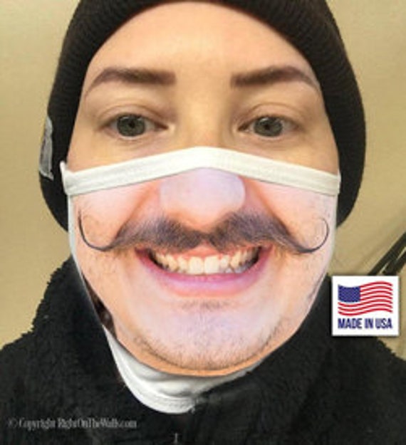 Mens Funny Handlebar Mustache Beard Face Mask Cover Washable Etsy