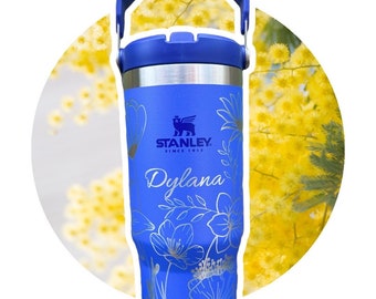 Wildflowers Engraved 30oz Stanley Iceflow Tumbler Hummingbird Water Bottle Personalized Large Gym Mug Fit in Cup Holder Flip Straw