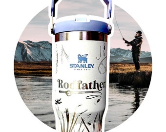 Fishing Engraved Stanley Cup for Men 30oz Iceflow Tumbler, Fisherman Lures Personalized Spillproof Water Bottle Sportsman Fathers Day Gift