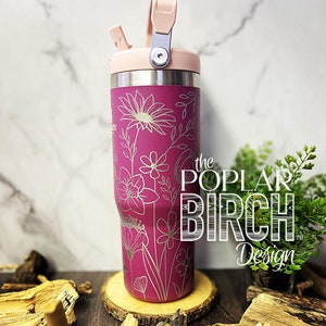 Wildflowers Engraved 30oz Stanley Iceflow Tumbler Hummingbird Water Bottle Personalized Large Gym Mug Fit in Cup Holder Flip Straw image 9