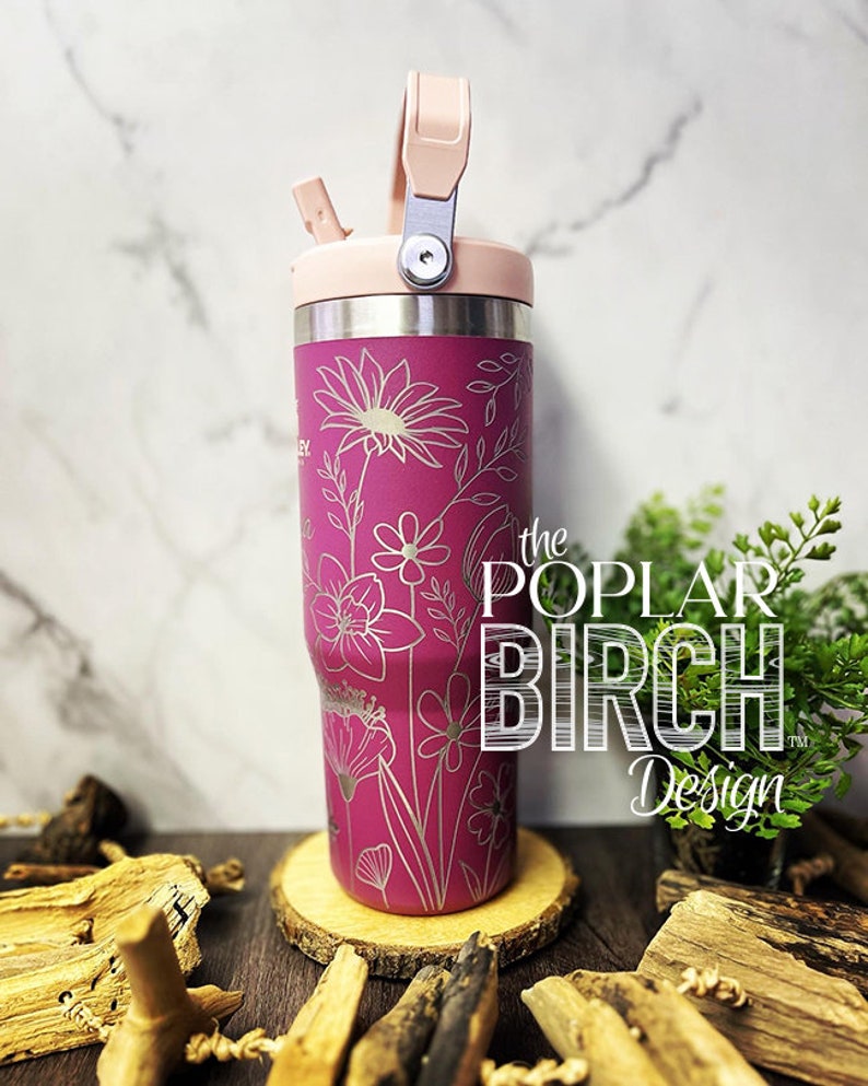 Wildflowers Engraved 30oz Stanley Iceflow Tumbler Hummingbird Water Bottle Personalized Large Gym Mug Fit in Cup Holder Flip Straw image 9